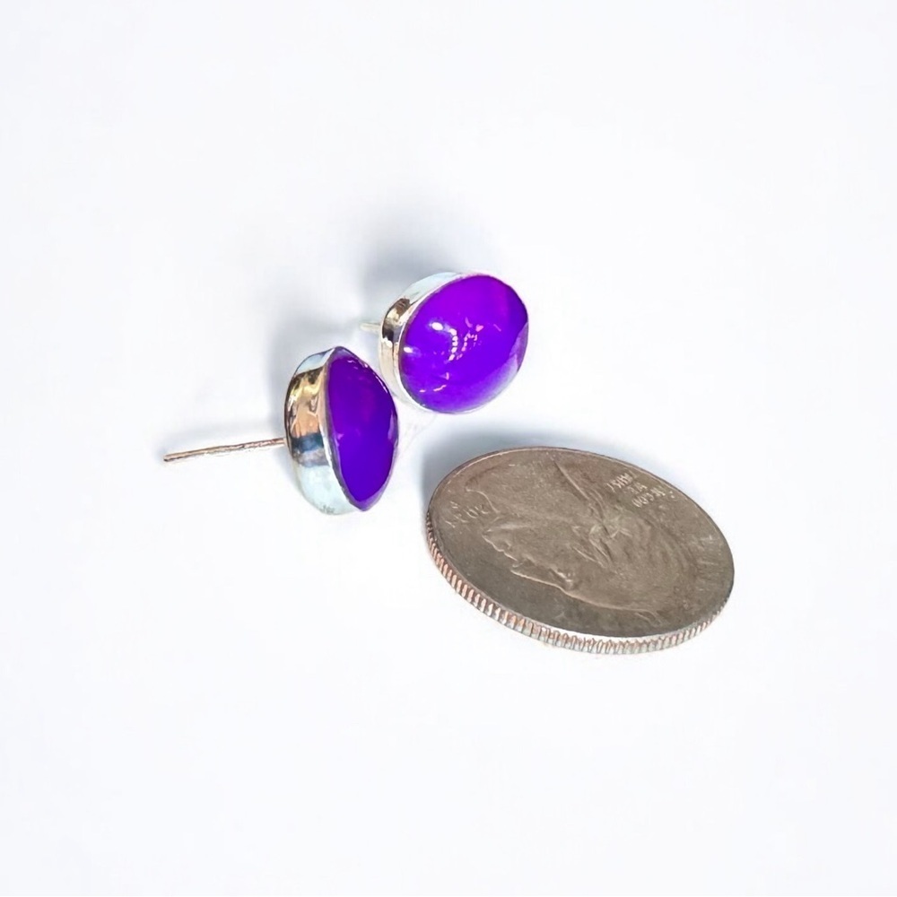 925 Mexico Purple Agate Cabochon Stud Earrings - Picture 4 of 5